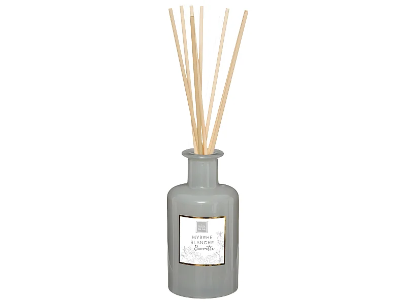 Diffuseur de parfum Myrrhe Blanche 200 ml avec 8 Bâtonnets en rotin