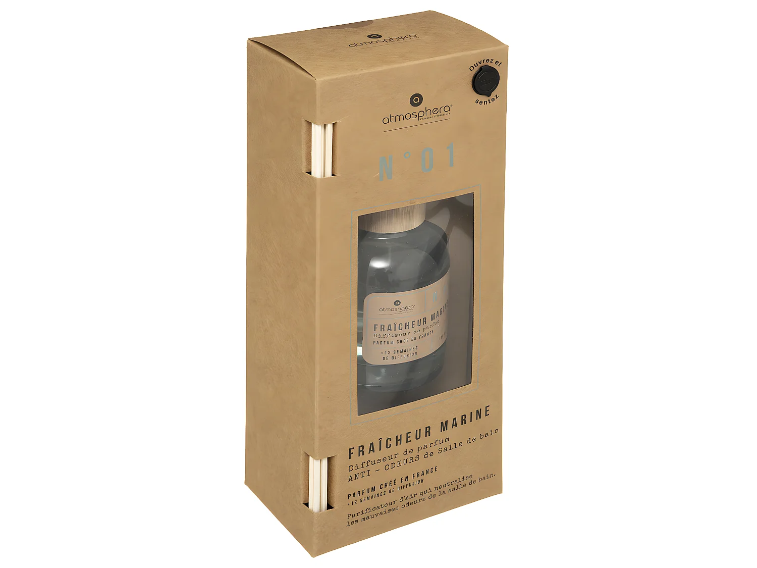 Diffuseur de parfum Fraîcheur marine 150 ml - 6 bâtonnets - anti-odeurs de salle de bain