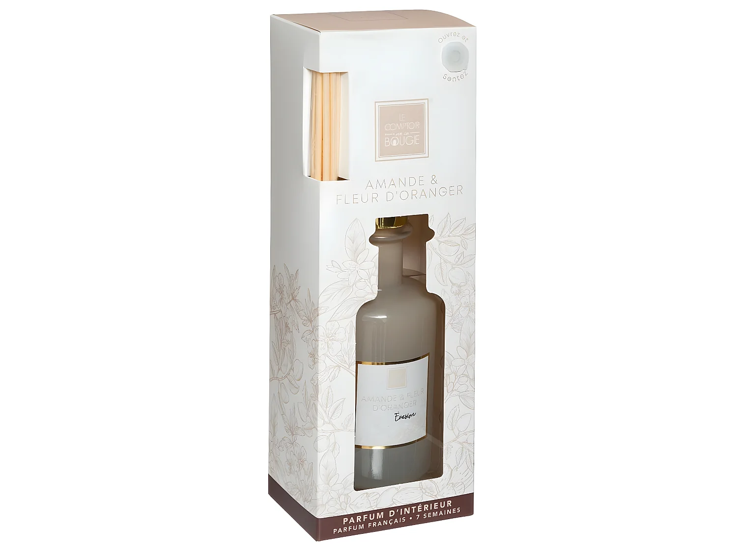 Diffuseur de parfum Amande et Fleur d Oranger 200 ml avec 8 Bâtonnets en rotin