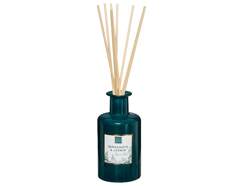 Diffuseur de parfum Bergamote et Jasmin 200 ml avec 8 Bâtonnets en rotin