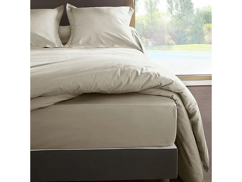 Drap housse Lin en percale de coton 80 fils 180 x 200 x 35 cm