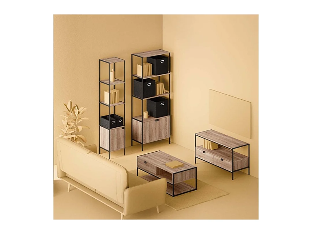 Étagère Design 1 Porte "Aliaj" 176cm Naturel & Noir