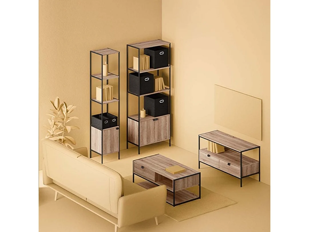 Étagère Design 1 Porte "Aliaj" 176cm Naturel & Noir