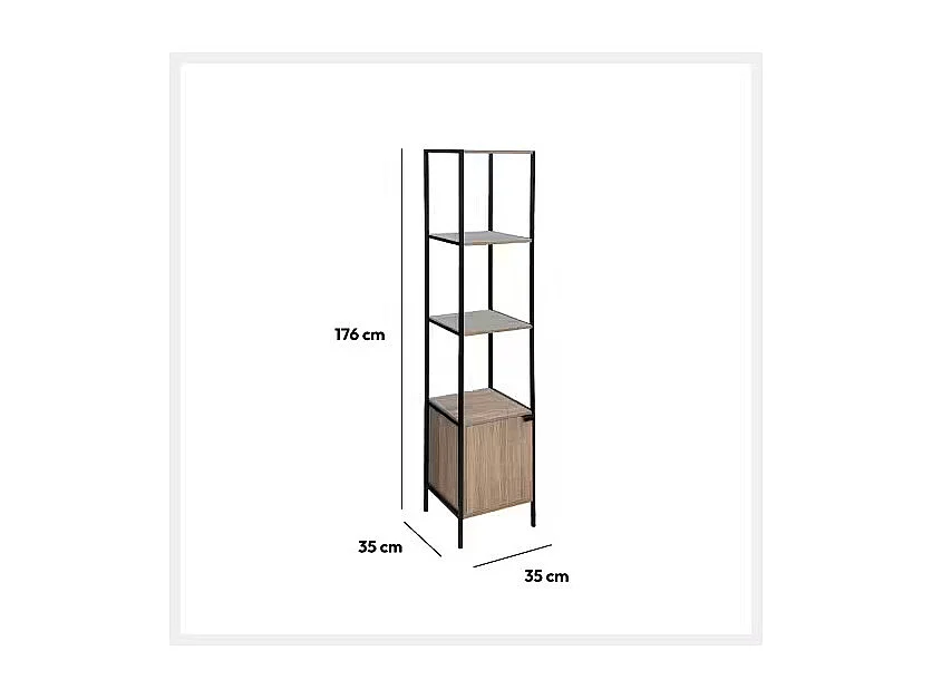 Étagère Design 1 Porte "Aliaj" 176cm Naturel & Noir