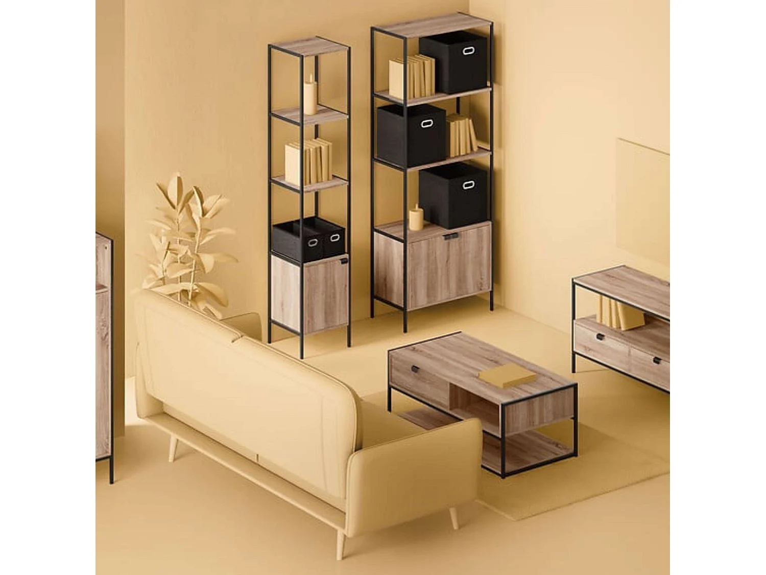 Étagère Design 1 Porte "Aliaj" 176cm Naturel & Noir