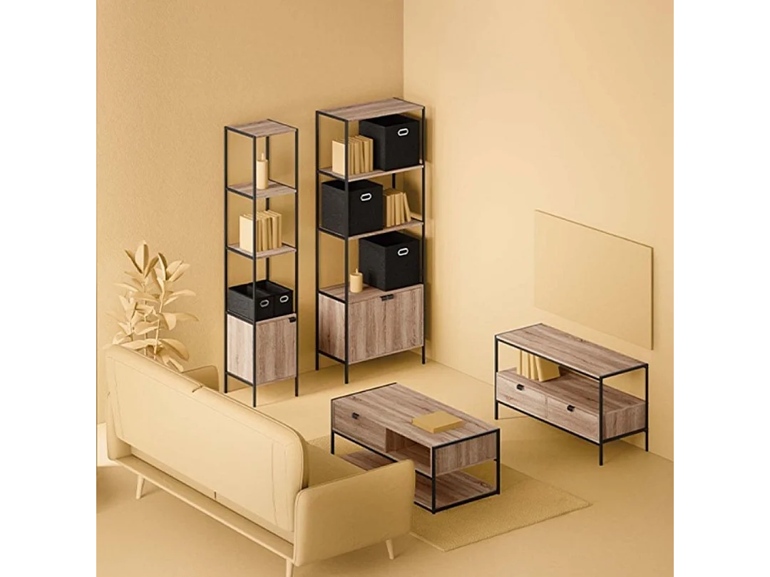 Étagère Design 1 Porte "Aliaj" 176cm Naturel & Noir