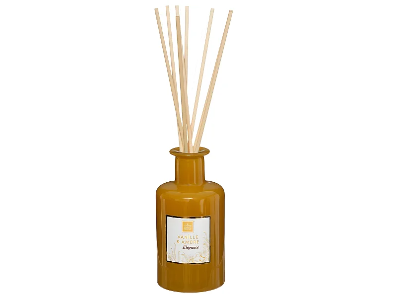 Diffuseur de parfum Vanille et Ambre 200 ml avec 8 Bâtonnets en rotin
