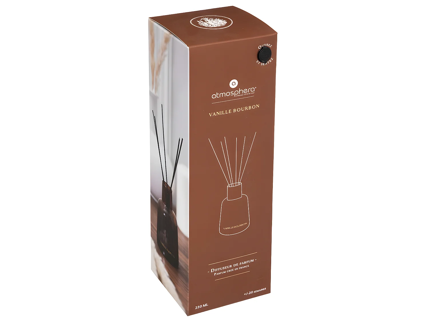 Diffuseur de parfum Vanille bourbon 250 ml avec 6 bâtonnets