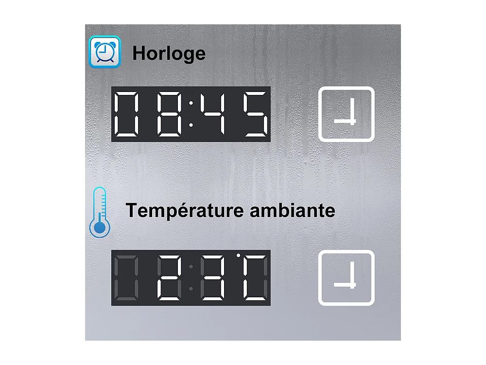 Miroir Salle de Bain avec Bluetooth 100x60cm, Anti-buée+3 Couleurs+Dimmable+Horloge Aica