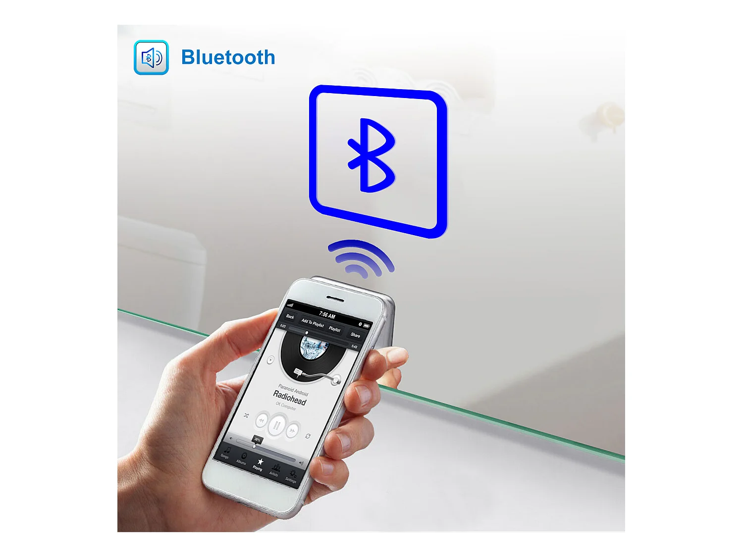 Miroir Salle de Bain avec Bluetooth 100x60cm, Anti-buée+3 Couleurs+Dimmable+Horloge Aica