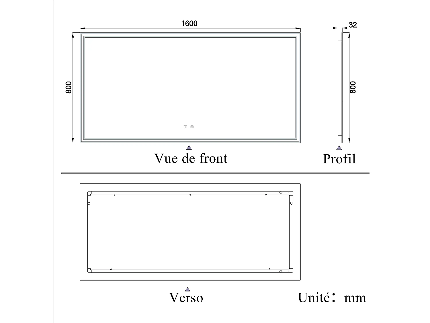 Miroir de salle de bain LED avec Bluetooth 60x80cm, antibuée + 3 couleurs + Dimmable Aica