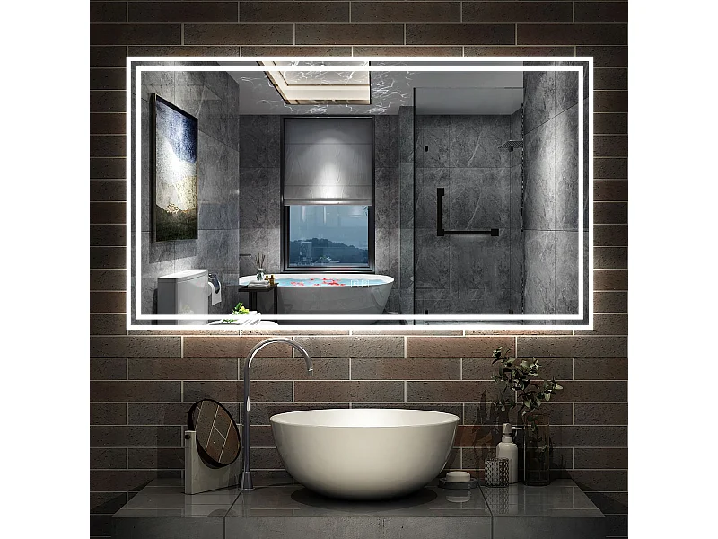 Miroir de salle de bain LED avec Bluetooth 160x80cm, antibuée + 3 couleurs + Dimmable Aica