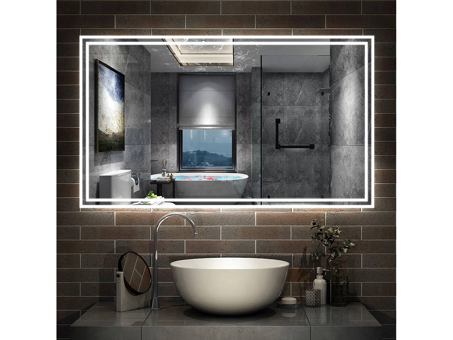 Miroir de salle de bain LED avec Bluetooth 160x80cm, antibuée + 3 couleurs + Dimmable Aica