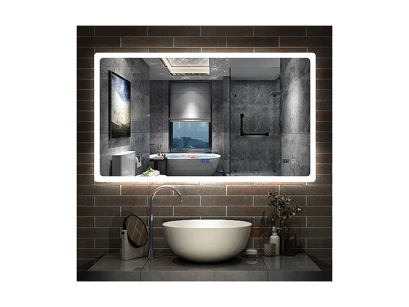 Miroir Salle de Bain avec Bluetooth 140x80cm, Anti-buée+3 Couleurs+Dimmable+Horloge Aica