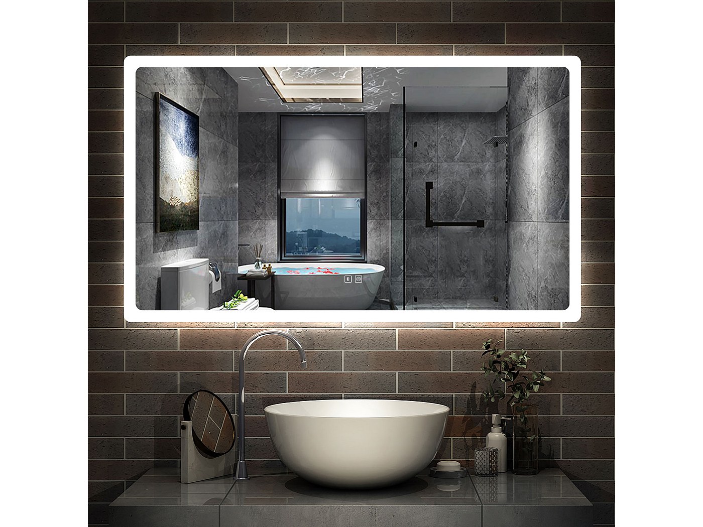 Miroir de Salle de Bain avec Éclairage et Bluetooth, Miroir Mural LED