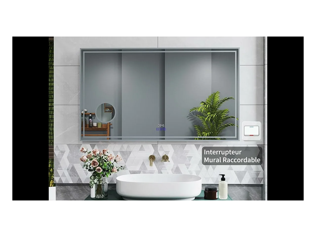 Miroir Salle de Bain LED 140x80cm avec Bluetooth, Horloge, 3 Couleurs, Grossissant 3x Aica
