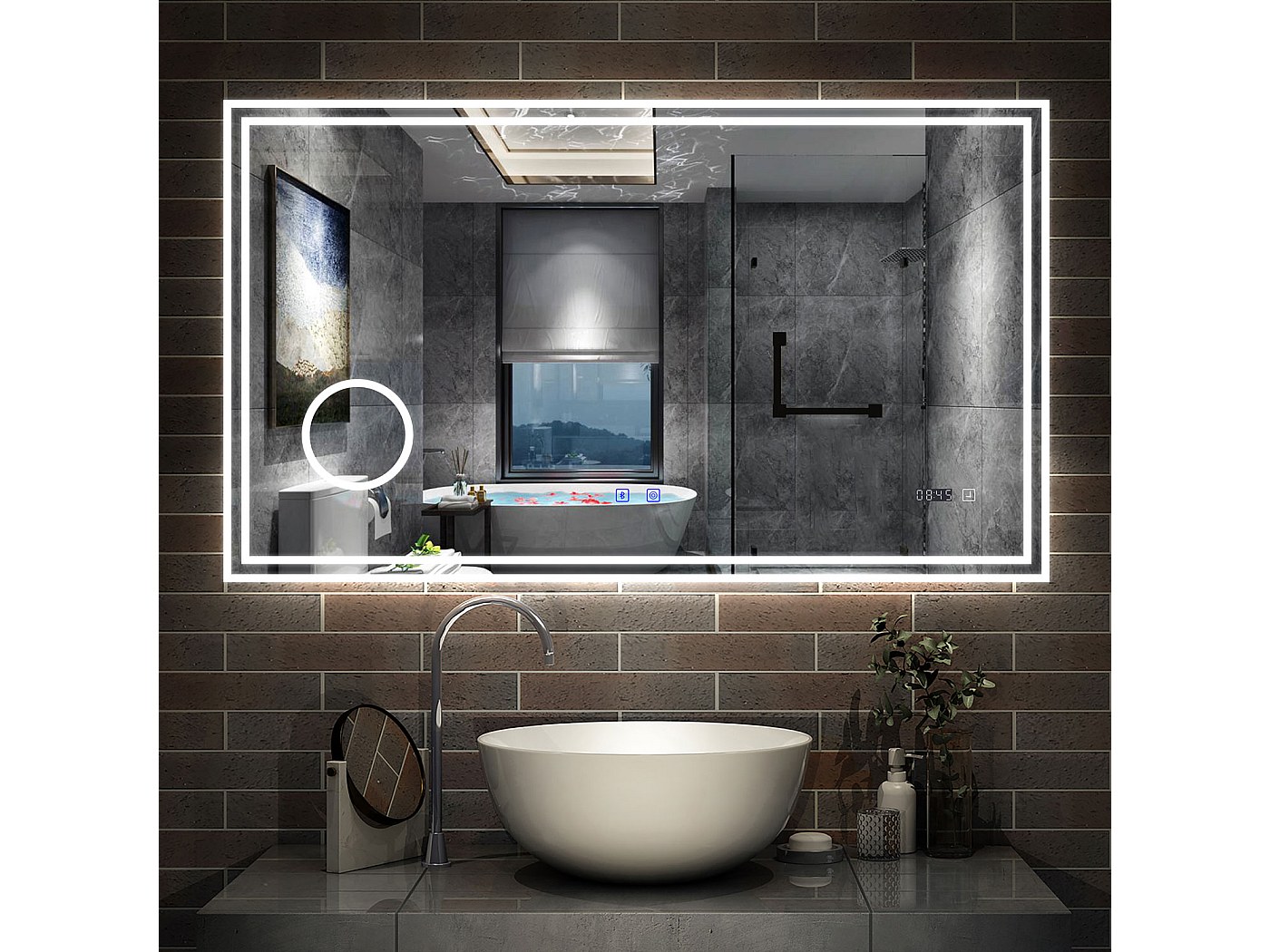 Miroir de Salle de Bain LED avec Bluetooth, Mural Miroir avec Horloge