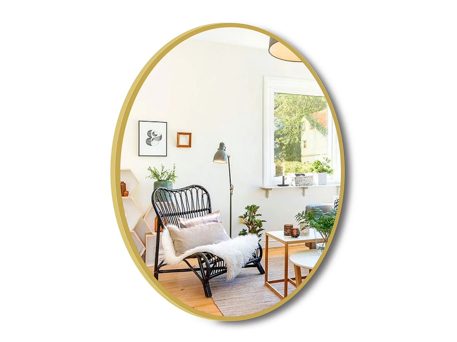 Miroir Mural de Salle de Bain Rond doré 50cm, cadre en aluminium miroir Aica