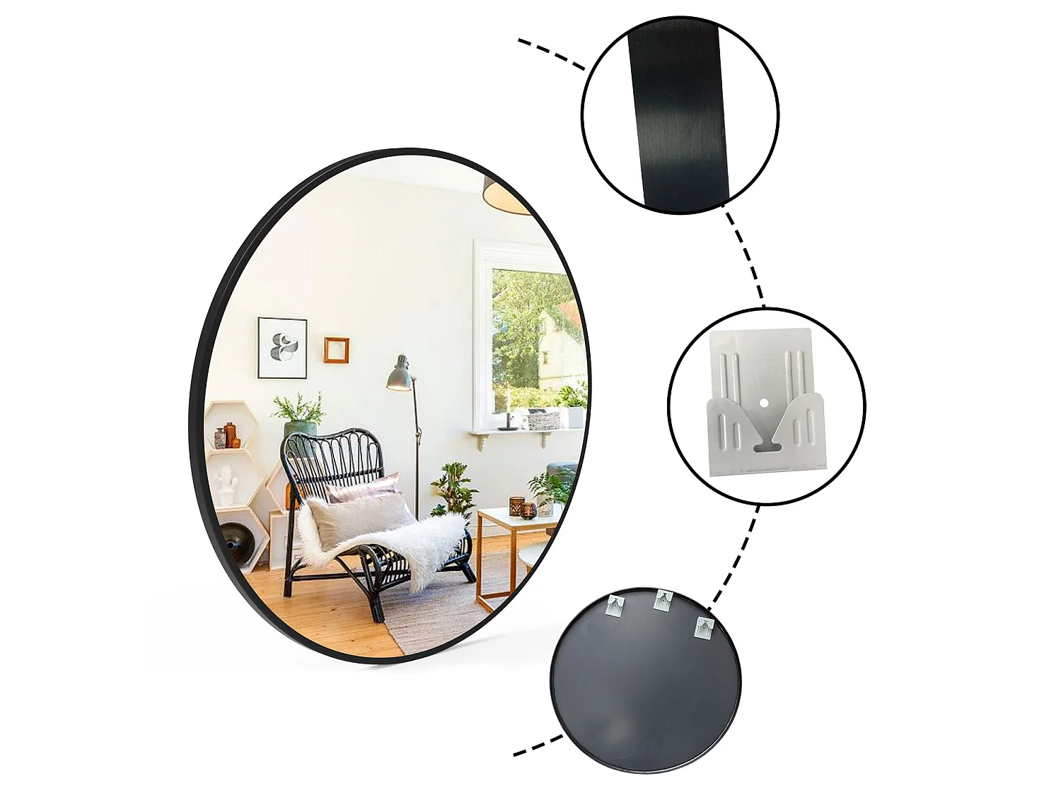 Miroir Mural de Salle de Bain Rond doré 50cm, cadre en aluminium miroir Aica