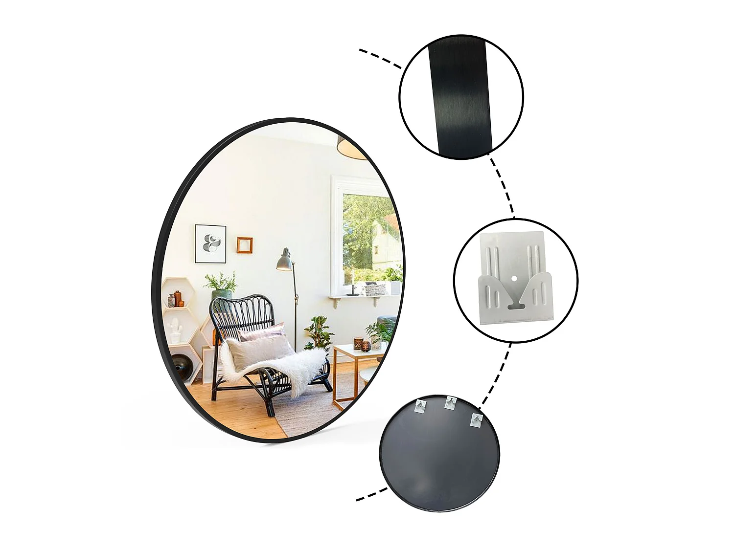 Miroir Mural de Salle de Bain Rond doré 70cm, cadre en aluminium miroir Aica