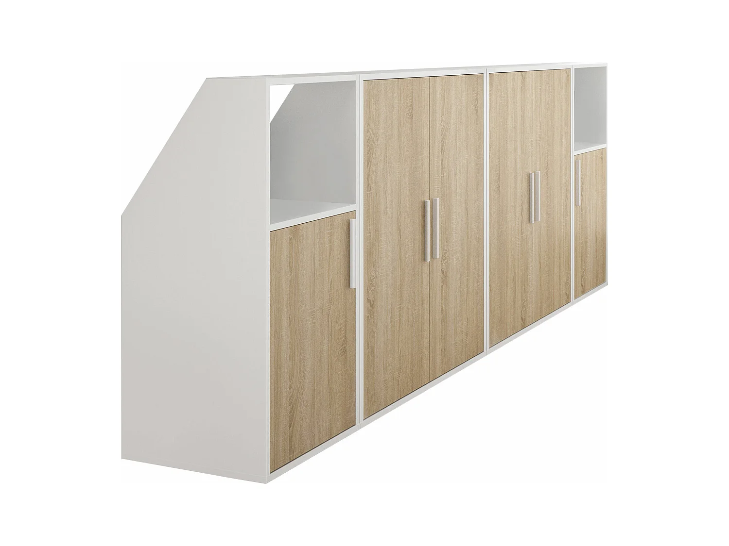 Meubel voor onder een hellend dak 6 deuren en 2 nissen - Wit en naturel - ADEZIO