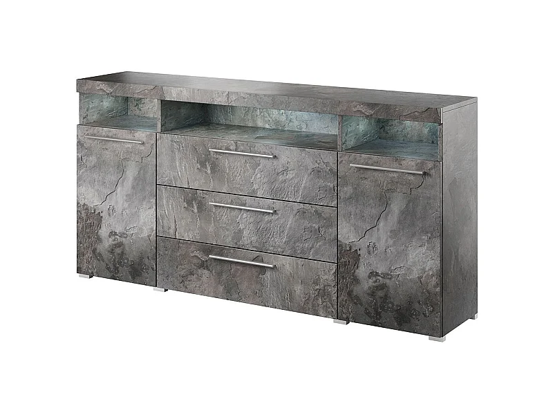 Sideboard 180cm für das Wohnzimmer in Schiefergrau mit integrierter, mehrfarbiger LED-Beleuchtung, Kollektion BOMBAY.