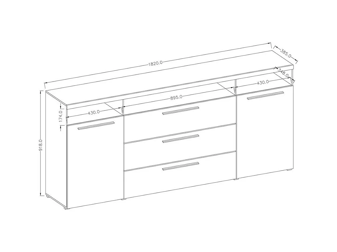 Buffet 180cm pour salon couleur gris effet ardoise avec éclairage LED multicolore intégré collection BOMBAY.