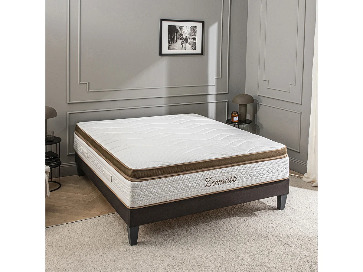 Ensemble Zermatt 180x200 cm Matelas Mousse + Sommier Bois