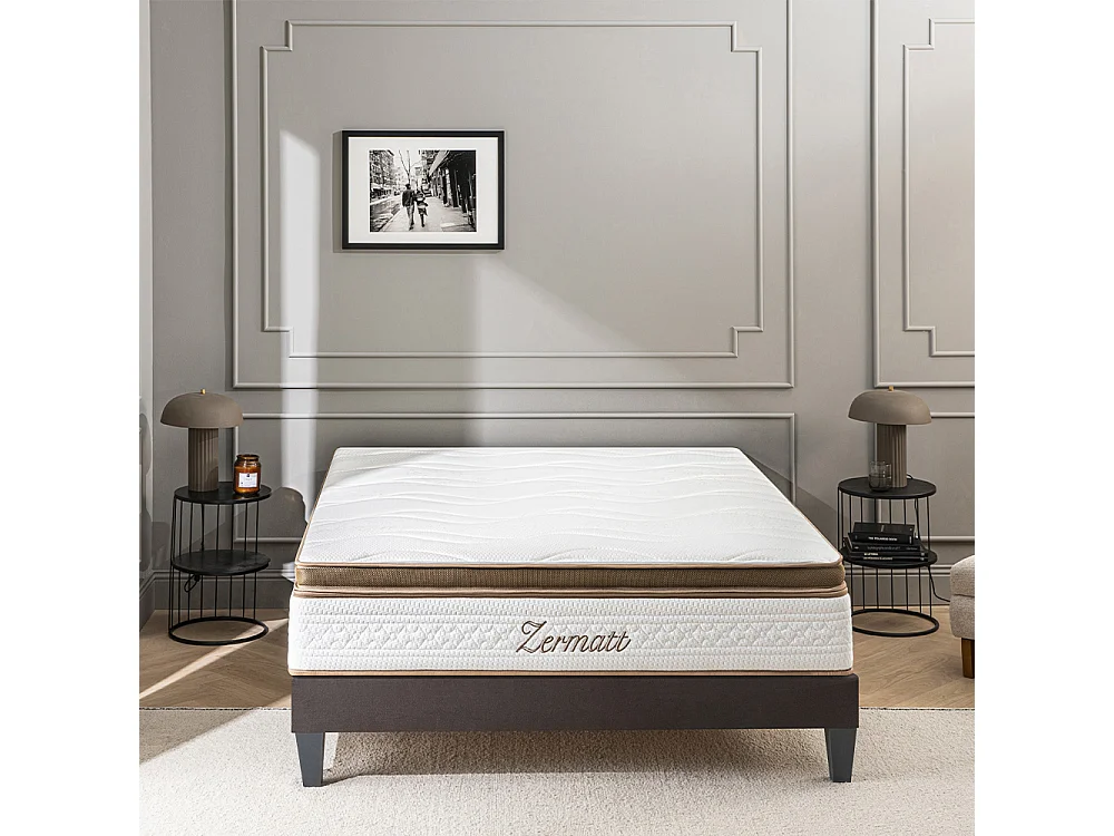 BELLECOUR LITERIE | Ensemble ZERMATT 140x190 cm | Matelas Mémoire de forme + Sommier Bois