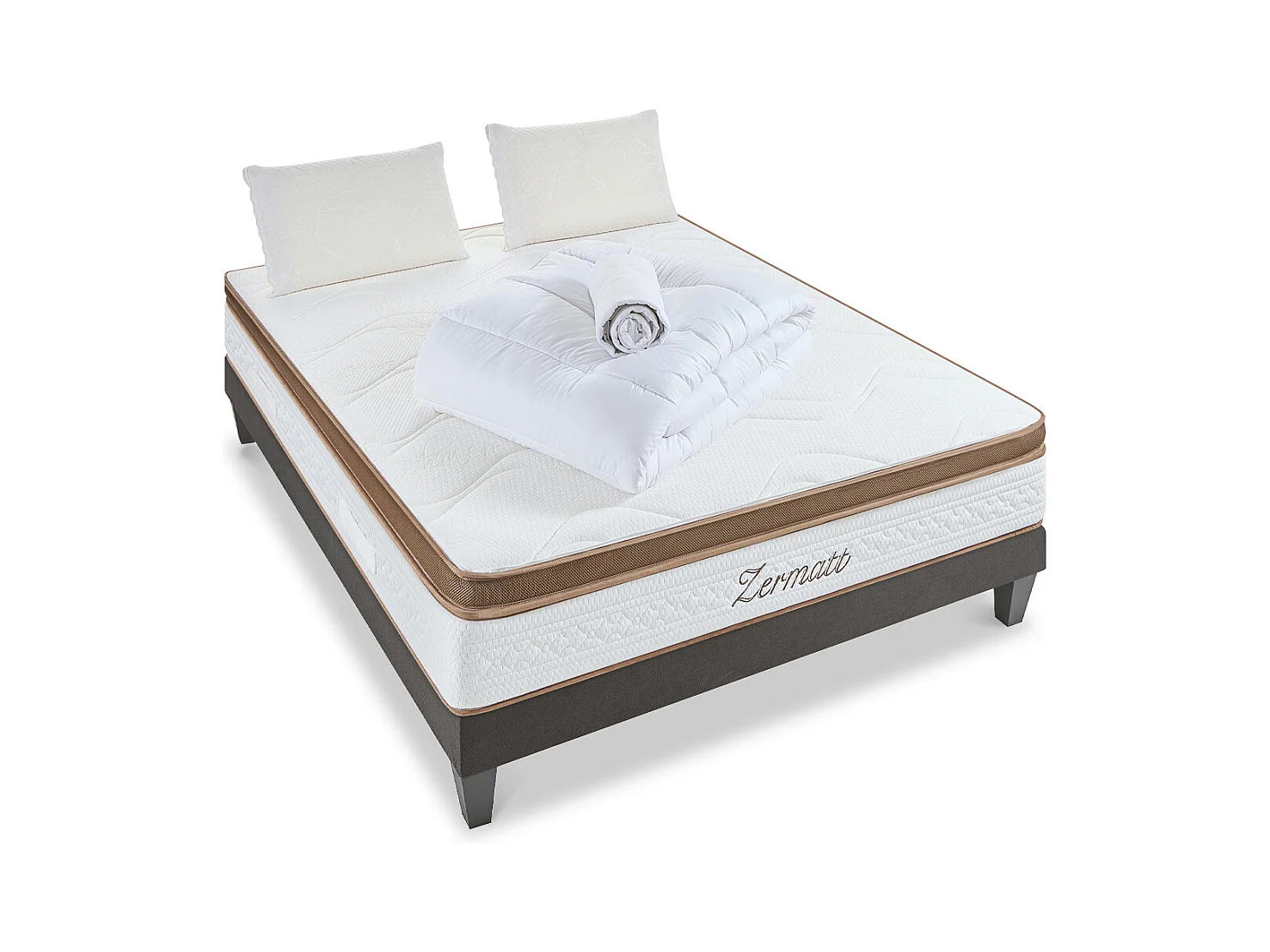 BELLECOUR LITERIE | Pack Prêt à dormir ZERMATT 140x200 cm | Matelas Mémoire de forme + Sommier + Accessoires