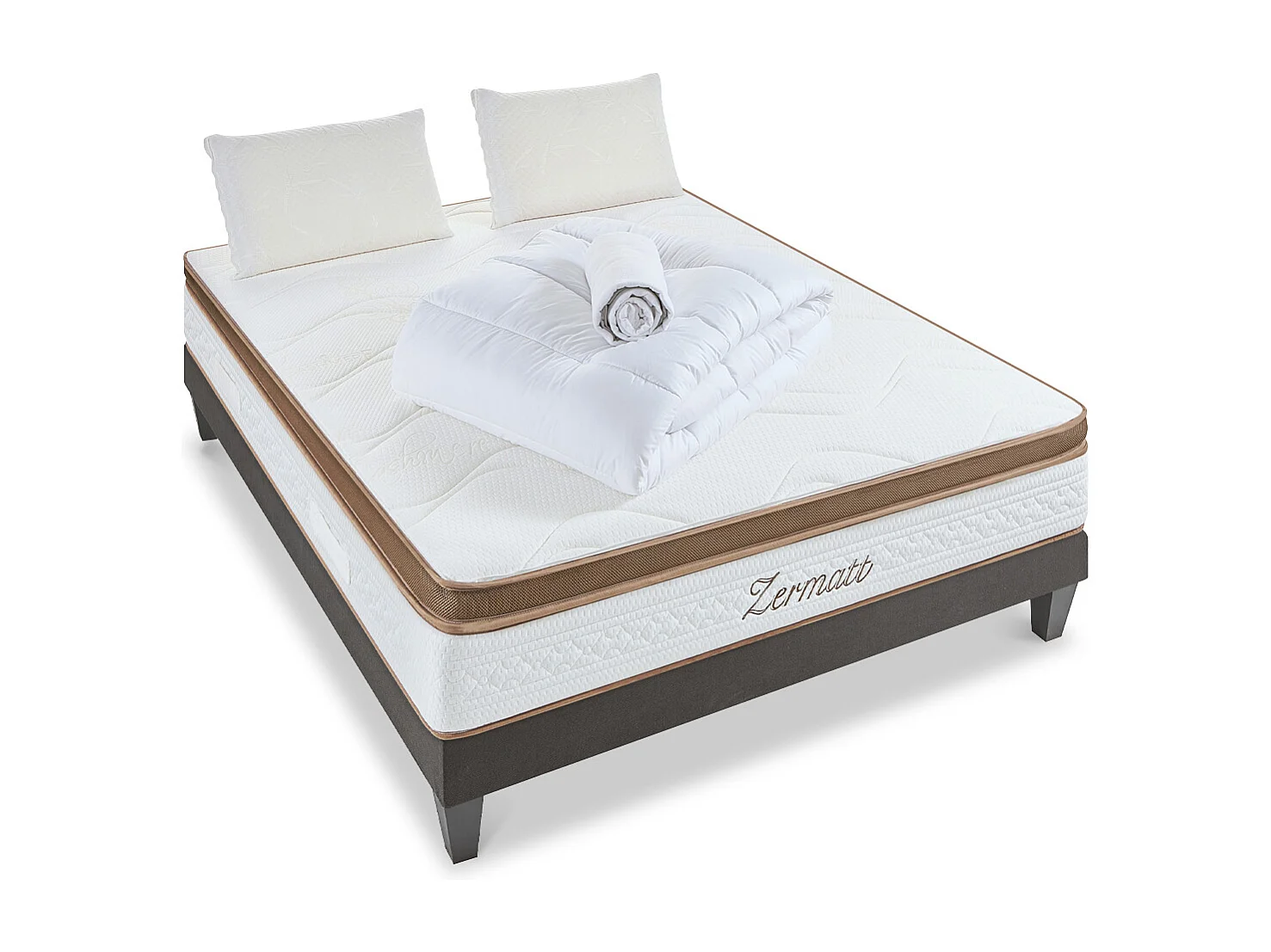 BELLECOUR LITERIE | Pack Prêt à dormir ZERMATT 140x200 cm | Matelas Mémoire de forme + Sommier + Accessoires
