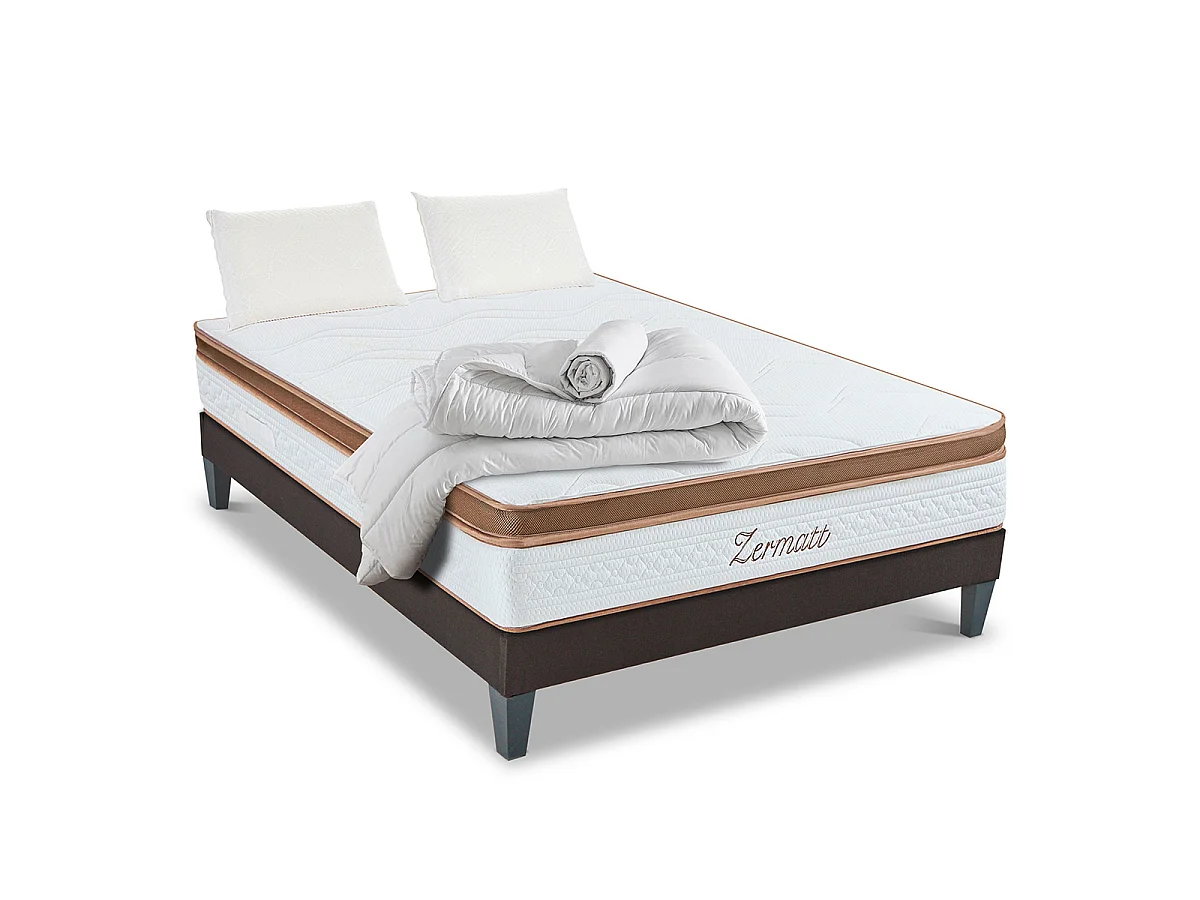 Pack Zermatt 180x200 cm Matelas Mousse + Sommier Bois + Accessoires