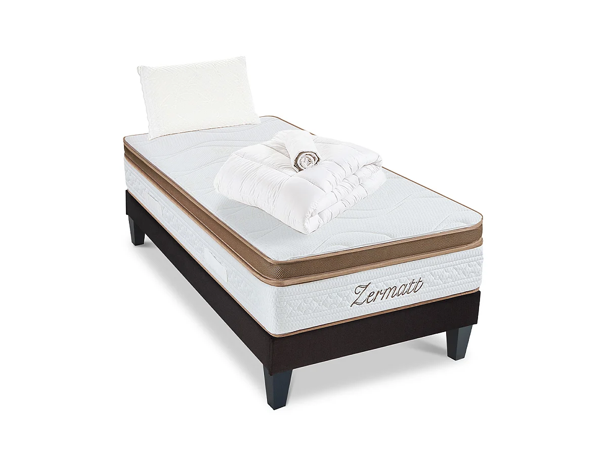 Pack Zermatt 180x200 cm Matelas Mousse + Sommier Bois + Accessoires