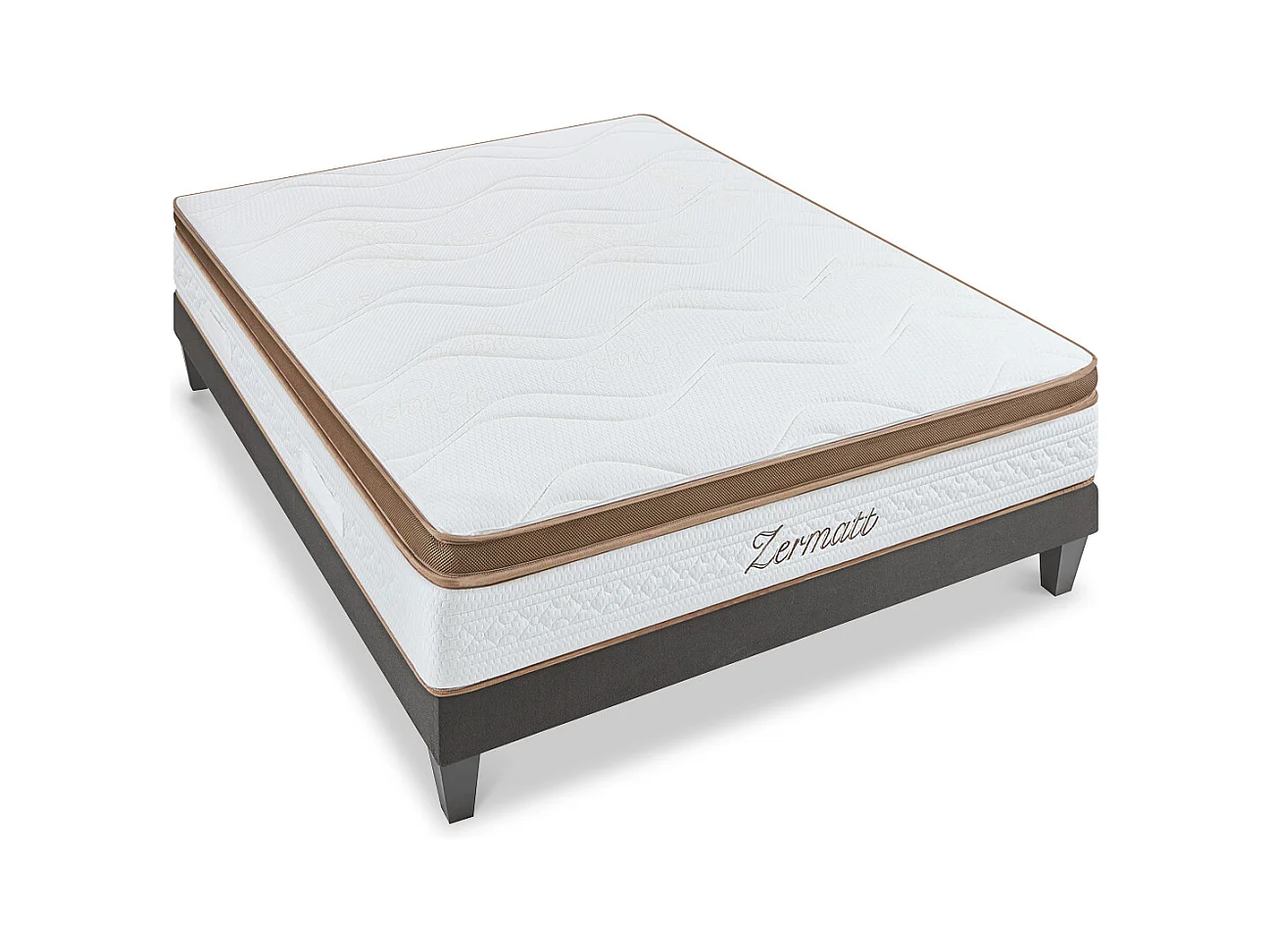 BELLECOUR LITERIE | Ensemble ZERMATT 140x200 cm | Matelas Mémoire de forme + Sommier Bois
