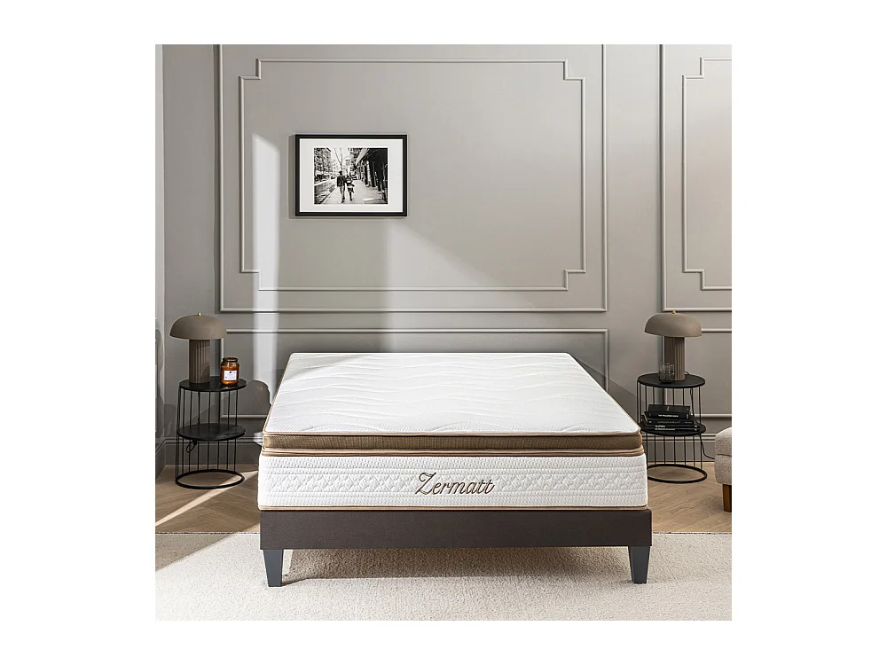 BELLECOUR LITERIE | Ensemble ZERMATT 160x200 cm | Matelas Mémoire de forme + Sommier Bois
