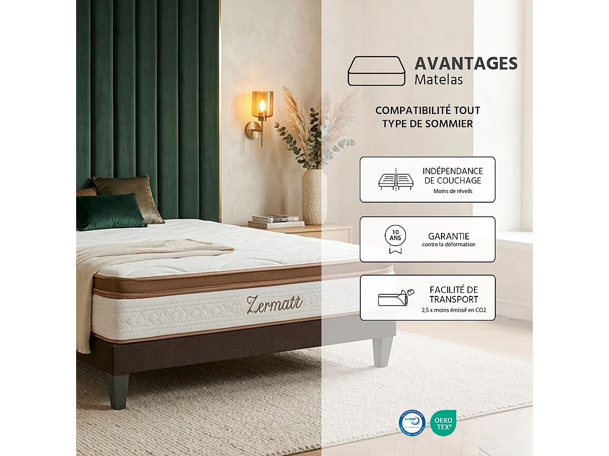Matelas Zermatt - Mousse mémoire de forme - 31 cm - 180x200 cm