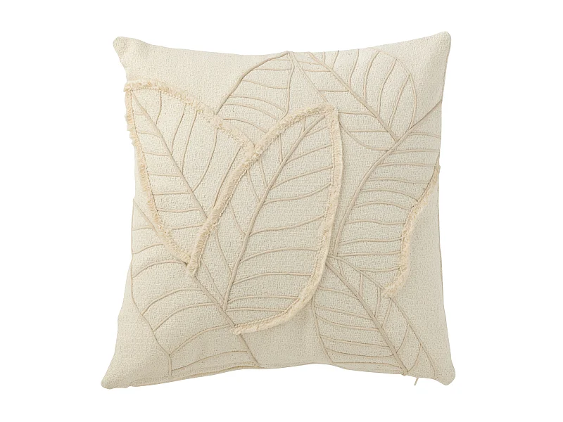 Coussin Déco Feuilles "Lara" 43x43cm Blanc