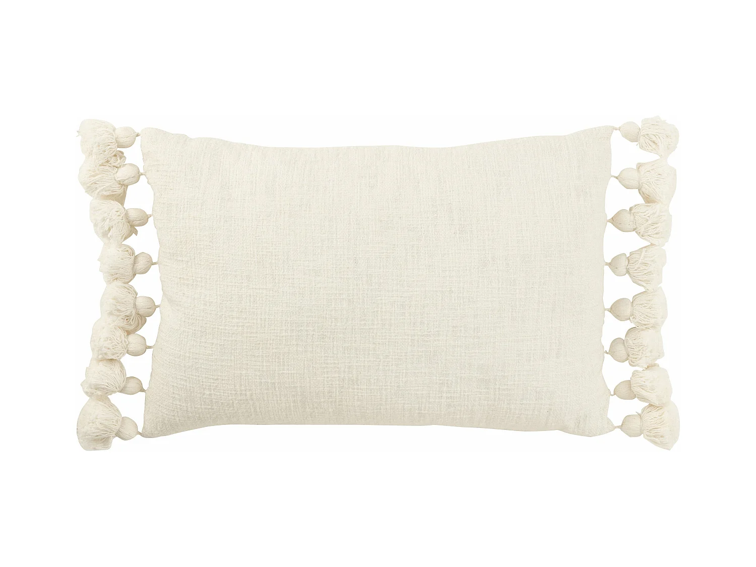 Coussin Déco Pompons "Bella" 38x59cm Blanc