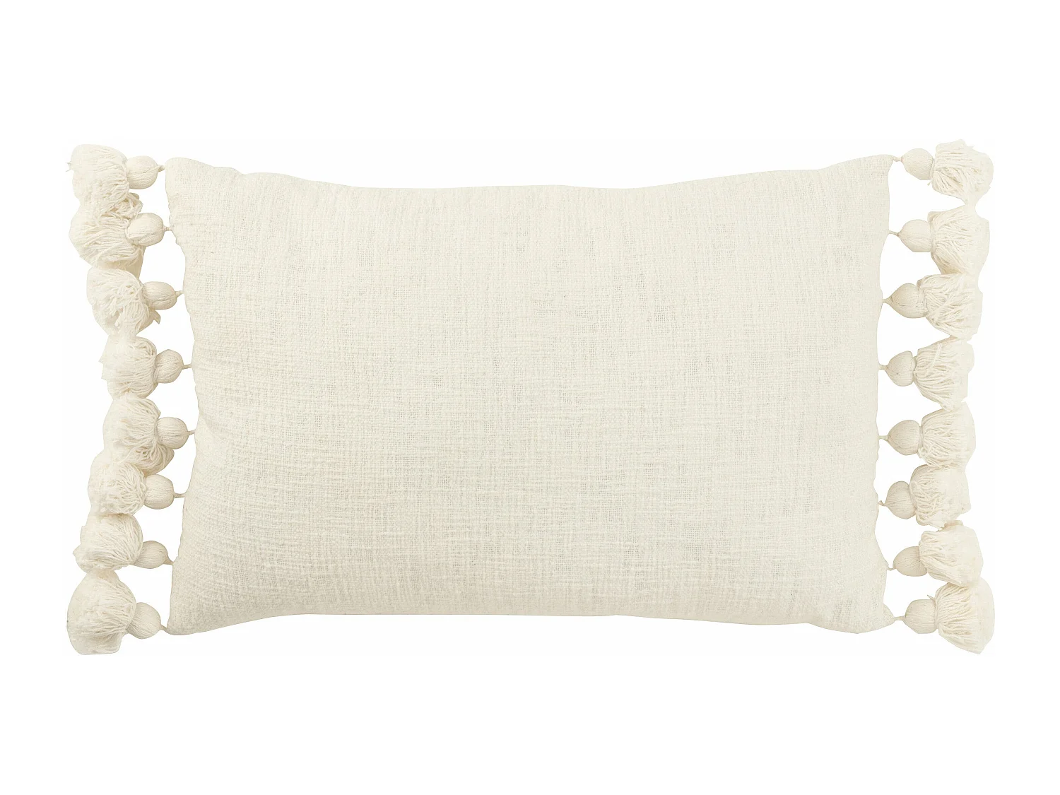 Coussin Déco Pompons "Bella" 38x59cm Blanc