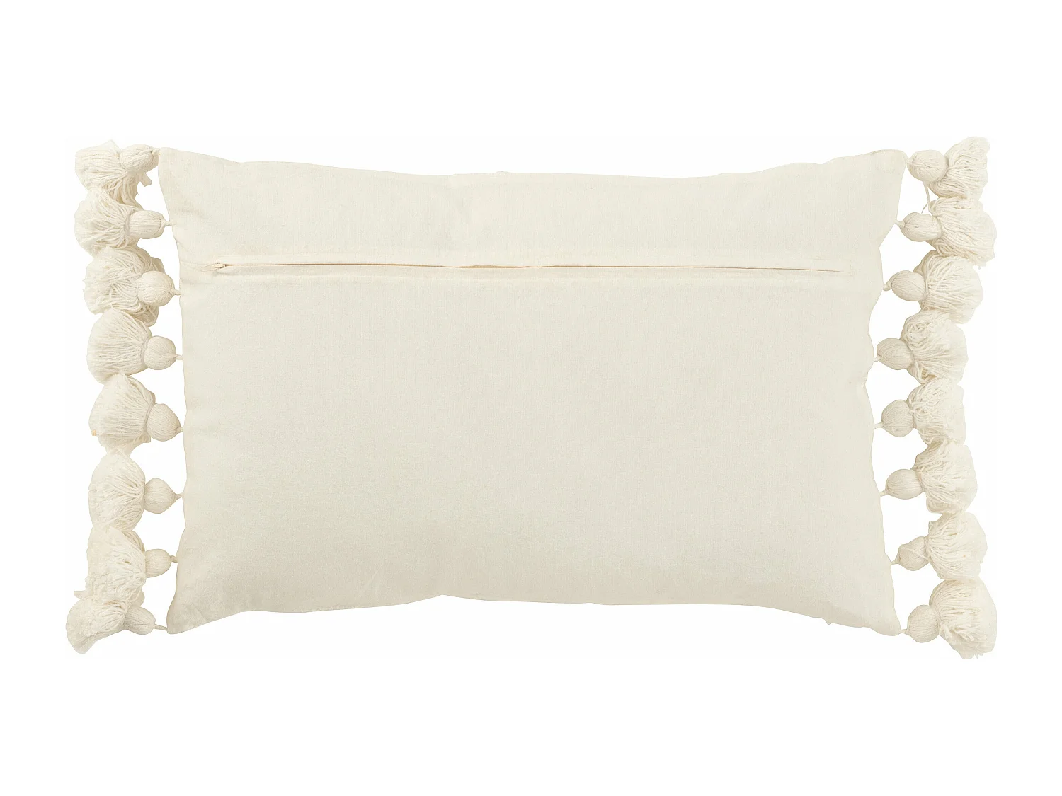 Coussin Déco Pompons "Bella" 38x59cm Blanc