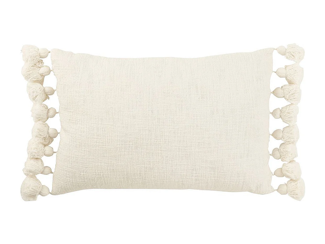 Coussin Déco Pompons "Bella" 38x59cm Blanc