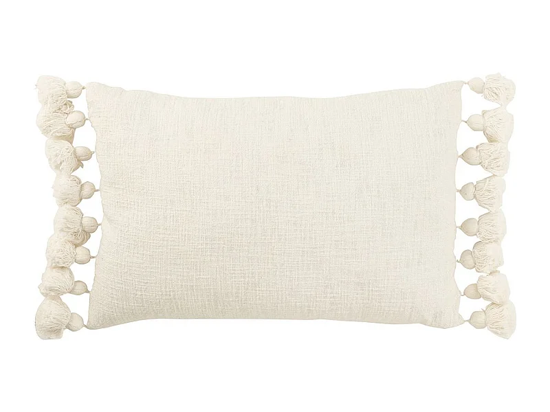 Coussin Déco Pompons "Bella" 38x59cm Blanc