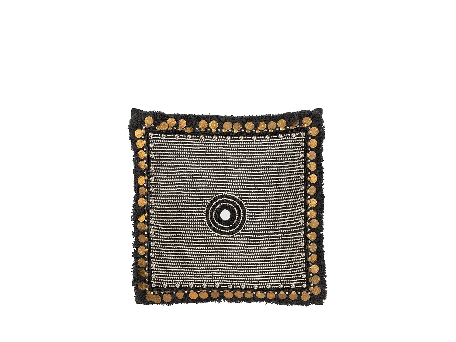 Coussin Déco Jute "Perle" 45x45cm Noir