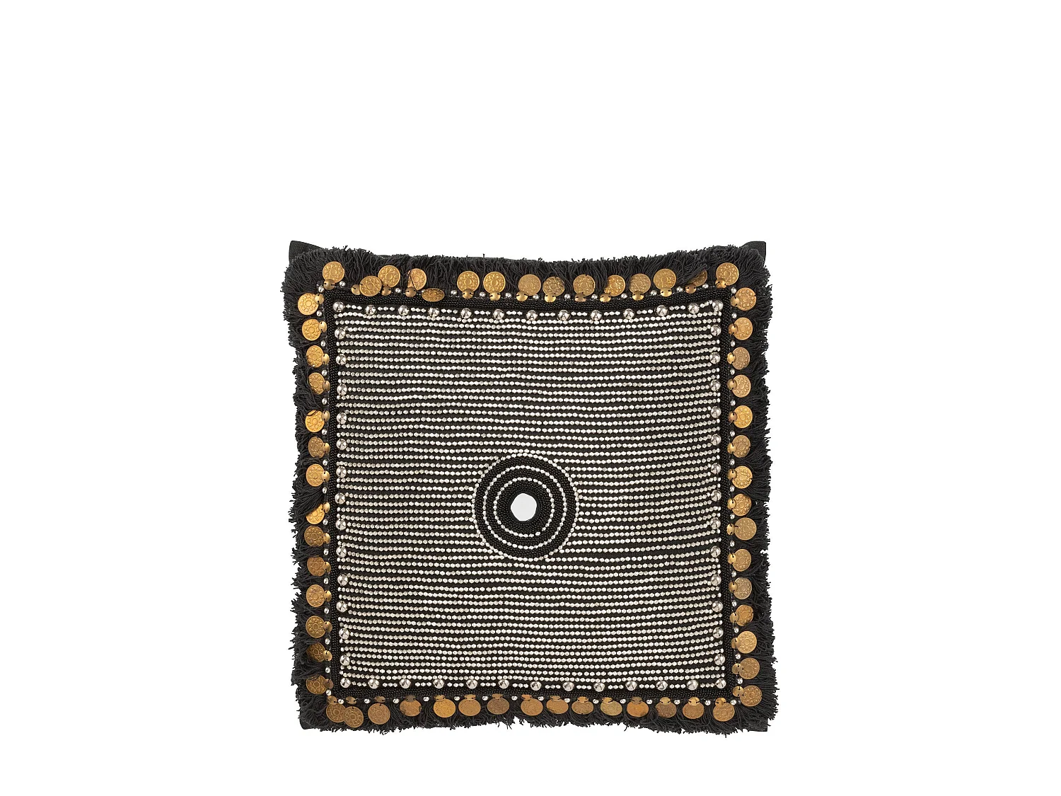 Coussin Déco Jute "Perle" 45x45cm Noir
