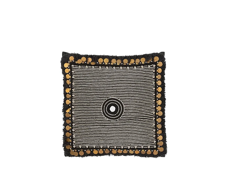 Coussin Déco Jute "Perle" 45x45cm Noir