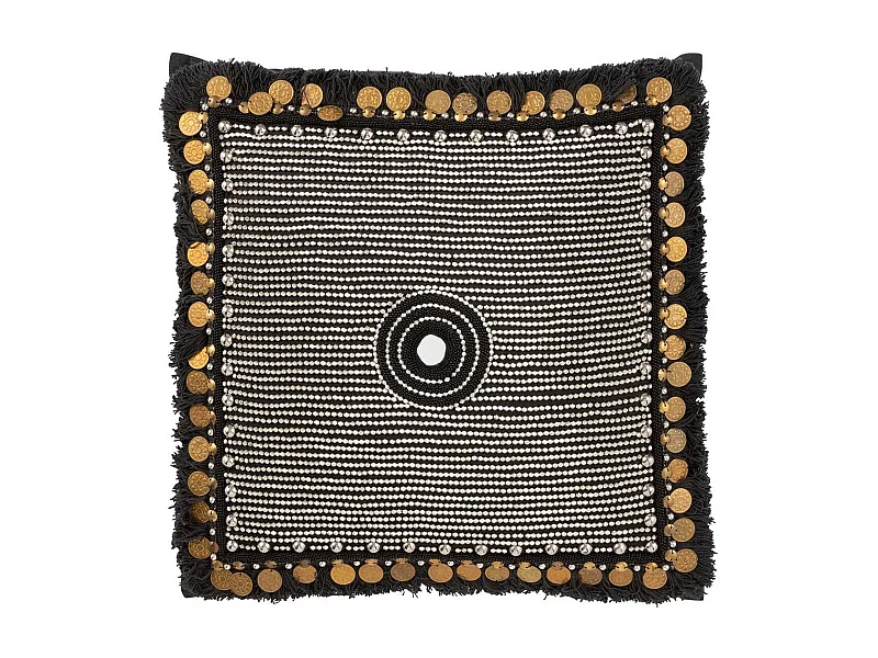 Coussin Déco Jute "Perle" 45x45cm Noir