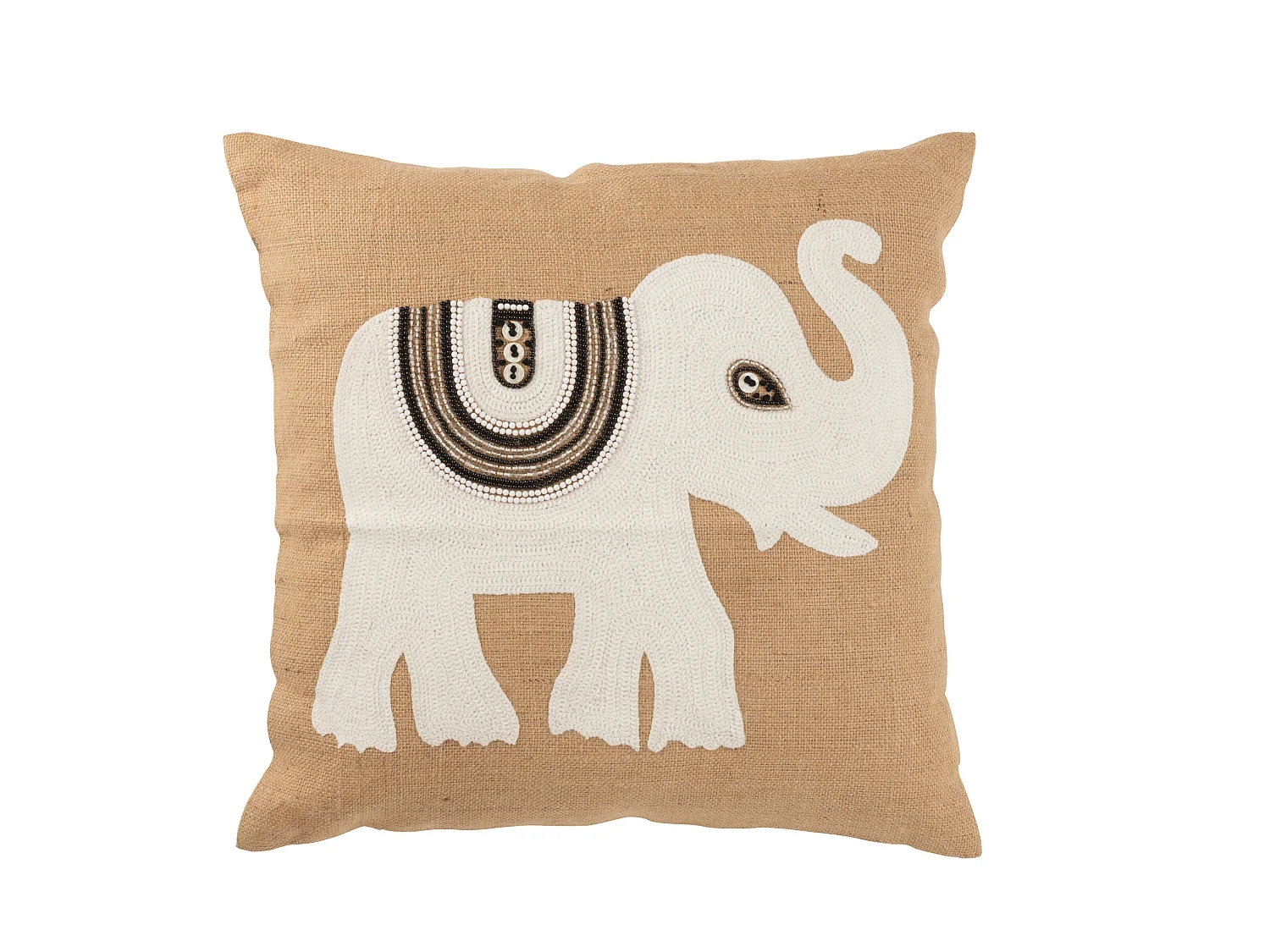 Coussin Déco Jute "Eléphant" 60x60cm Beige & Blanc
