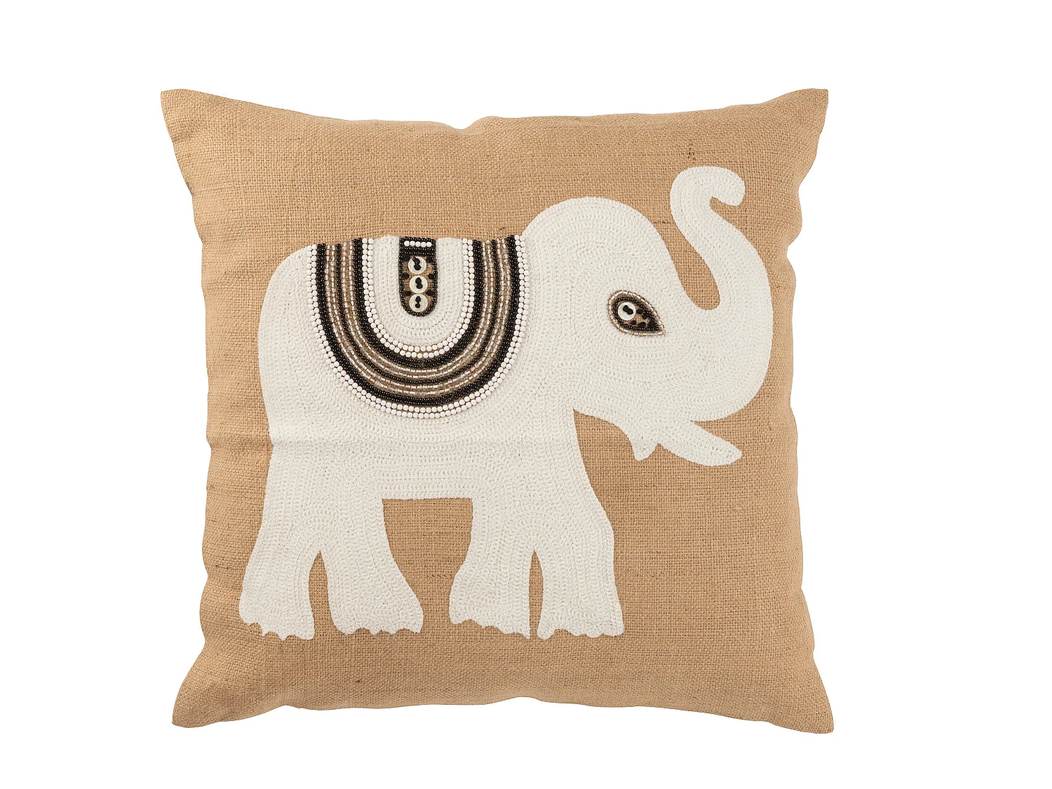 Coussin Déco Jute "Eléphant" 60x60cm Beige & Blanc