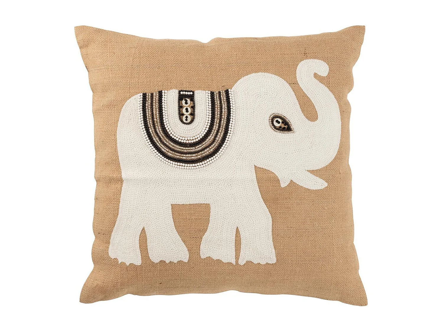 Coussin Déco Jute "Eléphant" 60x60cm Beige & Blanc