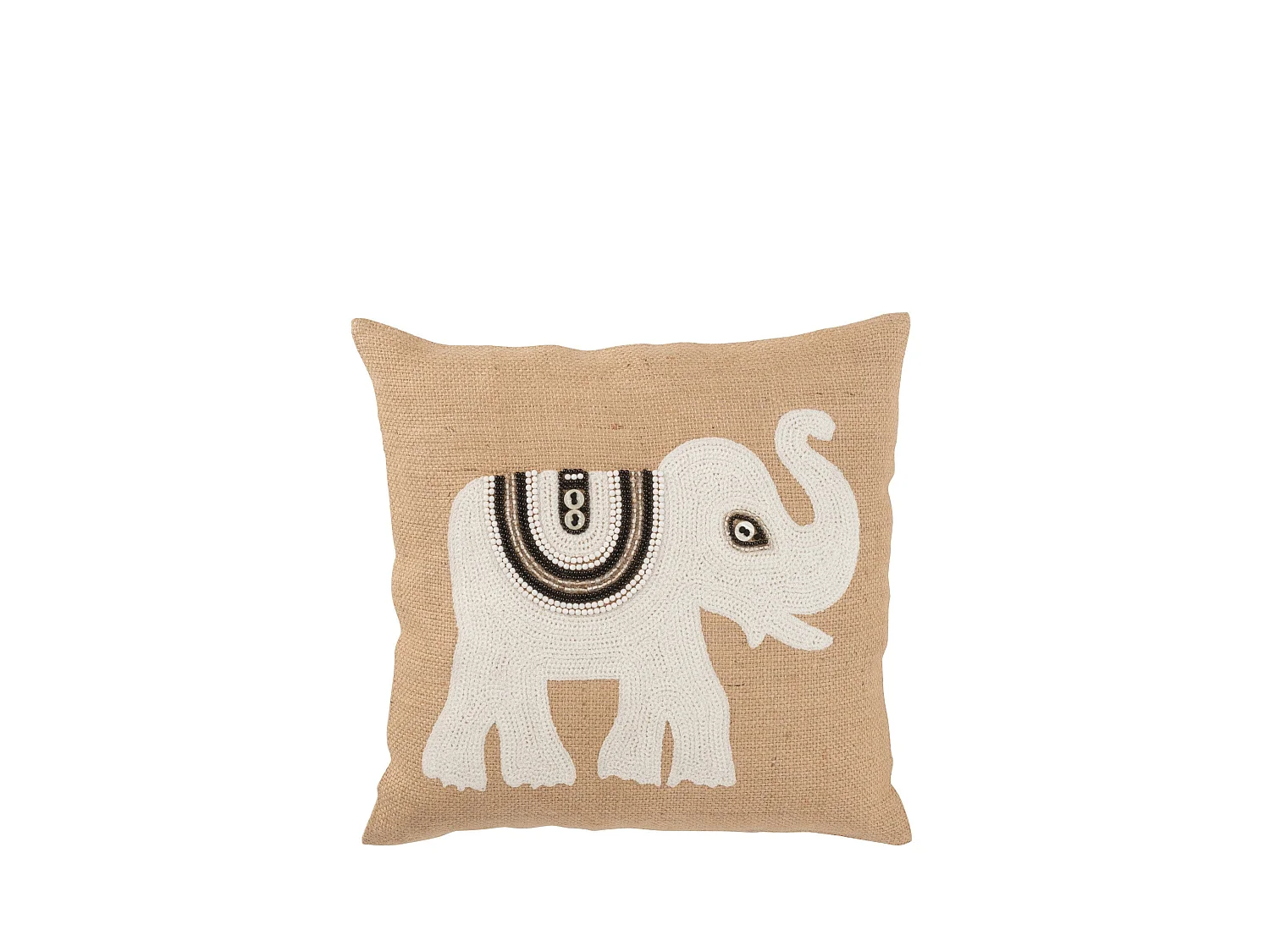 Coussin Déco Jute "Eléphant" 45x45cm Beige & Blanc